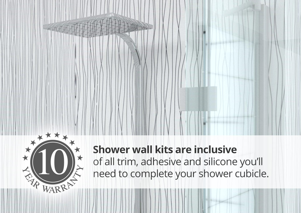 plastic wall panels from Interior Panel Systems white cascade panel range, installed in a shower cubicle