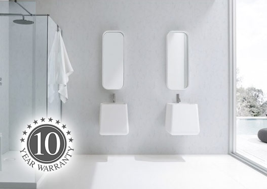 Design bathroom with white floor panels