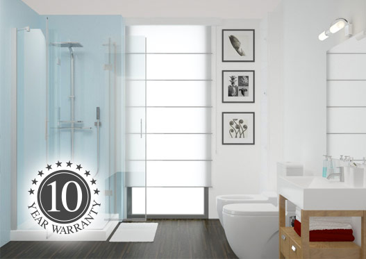 Blue Proclad panels in modern bathroom